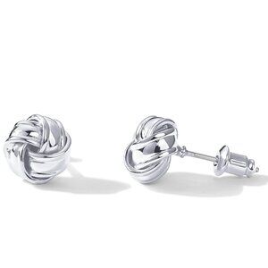 14K White Gold Plated Sterling Silver Post Love Knot Stud Earrings